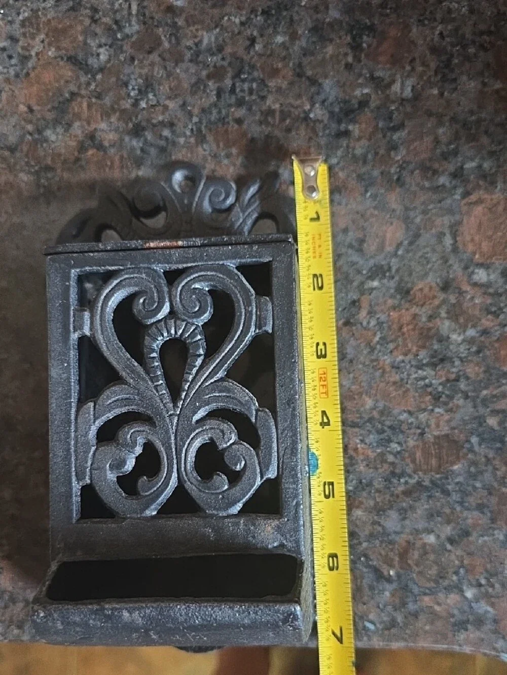Ornate Black Cast Iron Wall-Mounted Match or Key Holder